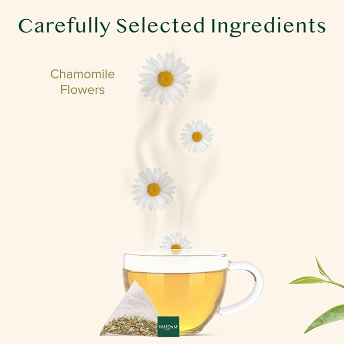 VAHDAM, Chamomile Herbal Tea (100 Pyramid Tea Bags) Resealable Ziplock Pouch | Caffeine Free, Non