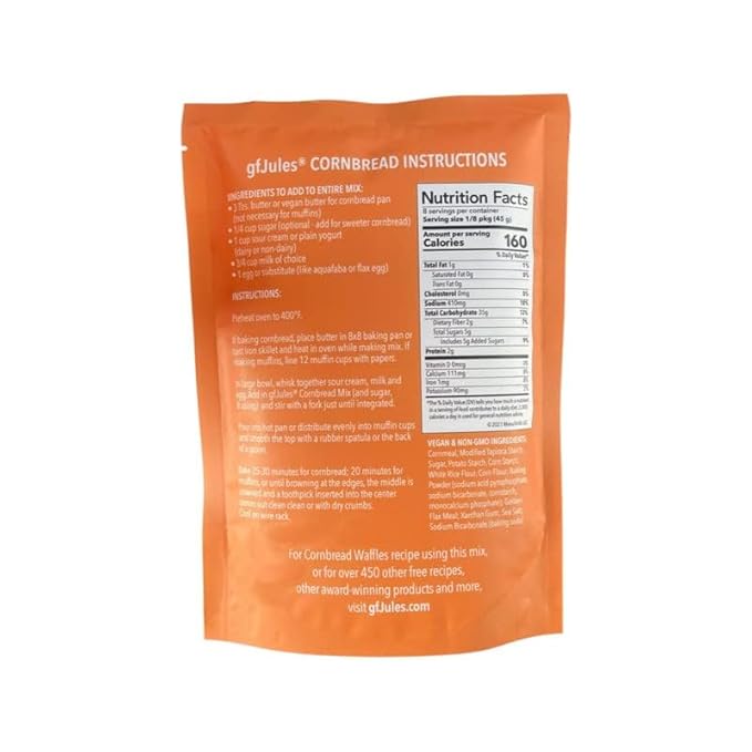 gfJules Certified Gluten Free Cornbread Baking Mix | No Grit, Non-GMO, Vegan | Certified Top 9