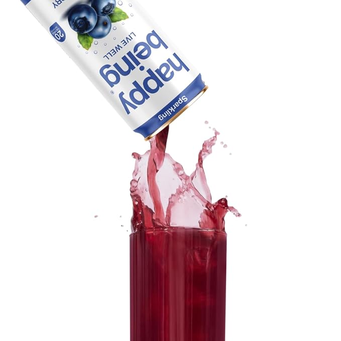 Happy Being Sparkling Nutrient-Rich Blueberry White Tea – Infused with Turmeric, Elderberry