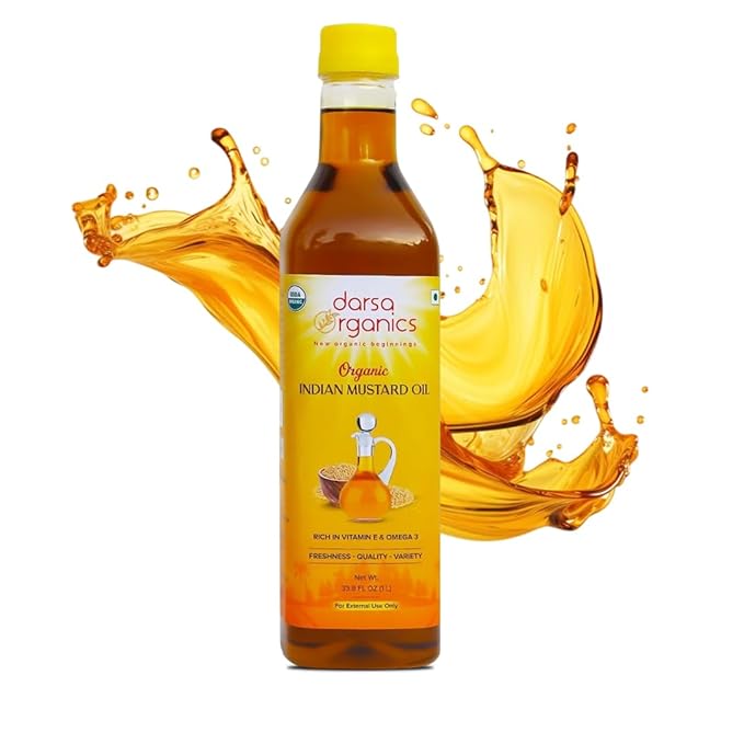 Darsa Organics Cold-Pressed Mustard Oil 33.8 oz (1000ml) ??USDA Organic, Unrefined & Chemical-Free