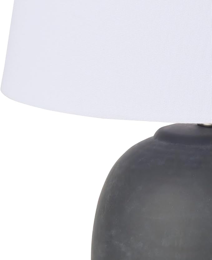 Nourison Home 23" Black Vintage Distressed Ceramic Pot Table Lamp for Bedroom, Living Room, End