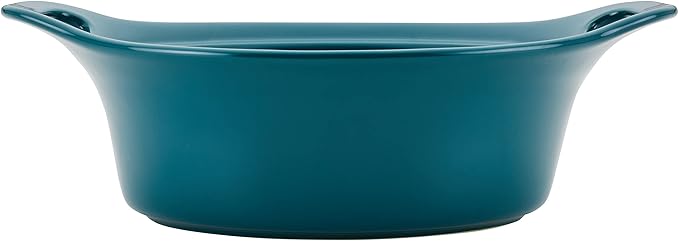 Rachael Ray Solid Glaze Ceramics Casserole Bakeware/Baker Set with Shared Lid, 3 Piece, Teal