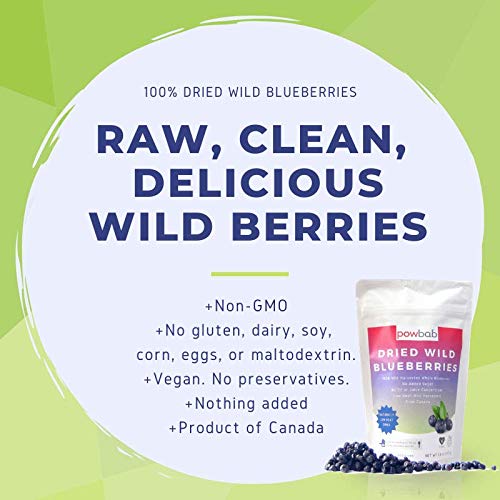 powbab Dried Wild Blueberries. 100% Whole Dried Blueberries No Sugar Added. No Sunflower Oil, No
