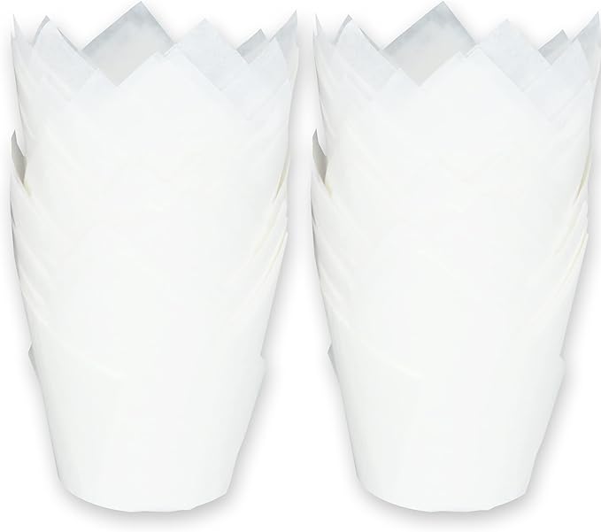 Large size White Tulip Baking Cups 2-1/4"(Base diameter) x 4"(Wall height) Greaseproof paper baking