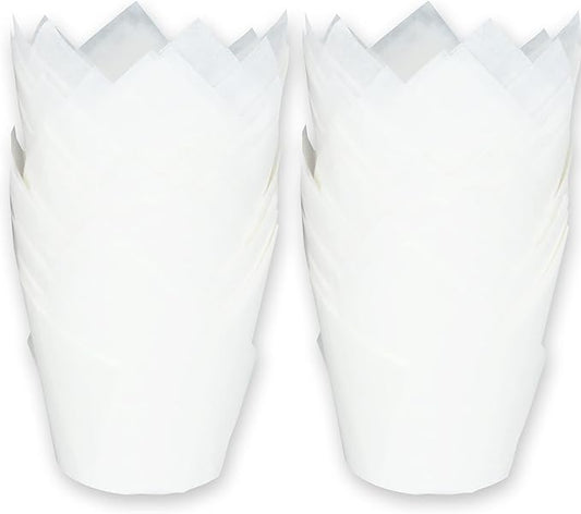 Large size White Tulip Baking Cups 2-1/4"(Base diameter) x 4"(Wall height) Greaseproof paper baking