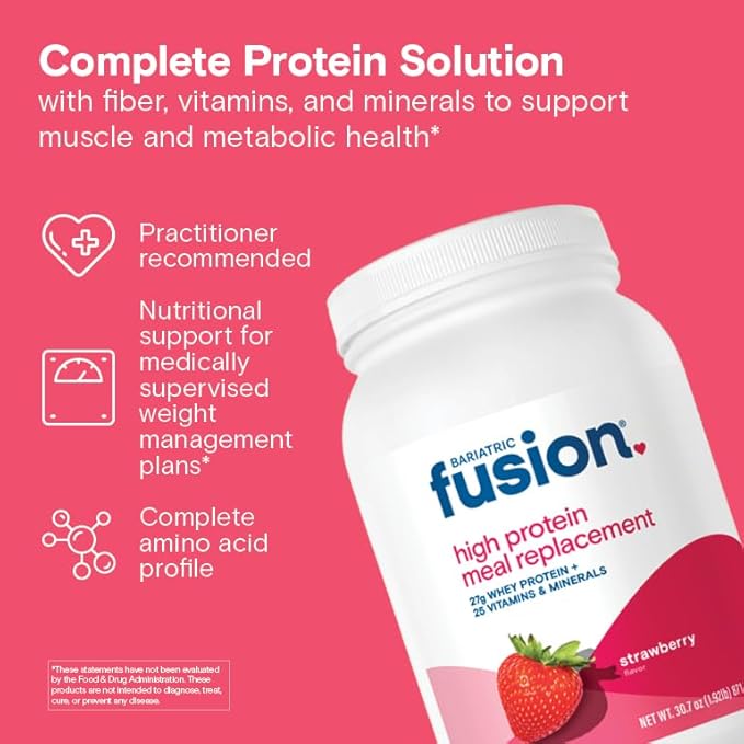Bariatric Fusion Strawberry Meal Replacement 27g Protein Powder, 21 Serving Tub for Bariatric