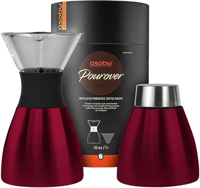 asobu Insulated Pour Over Coffee Maker (32 oz.) Double-Wall Vacuum, Stainless-Steel Filter and Take