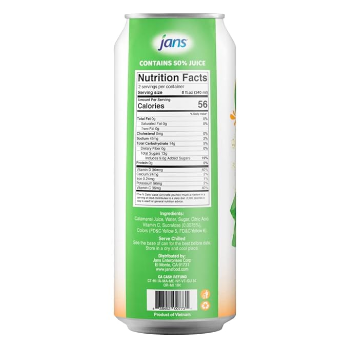 Jans Golden Lime Juice Calamansi Drink (16.9 oz Cans, 12-Pack) ??Philippine Kalamansi Citrus