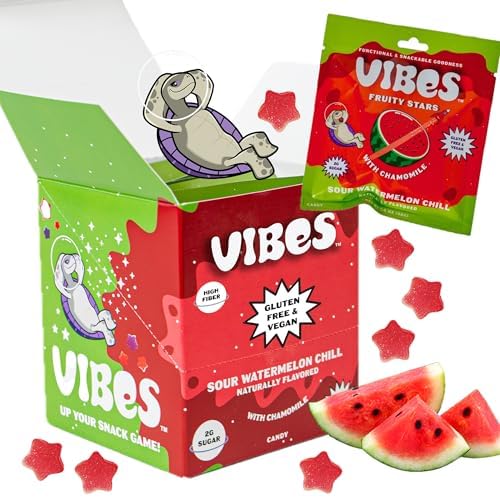 VIBES Sour Watermelon Chill Fruity Stars - Delicious Low Calorie Gluten-Free Bulk Fruit Snacks