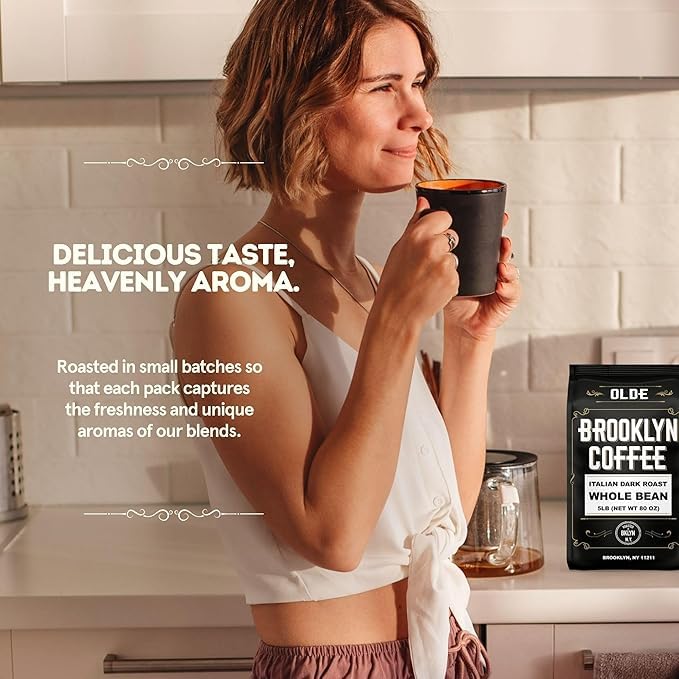 BROOKLYN COFFEE Whole Bean, Italian Dark Roast (5lb) Extra Strong, Delicious Taste, Heavenly Aroma