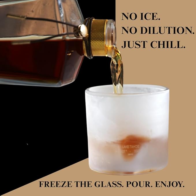 Lake Tahoe Heavy Crystal Whiskey Glasses Gift Set of 2, Thick Freezable Bourbon Glass 1lb Each