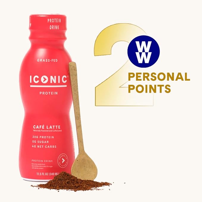 Iconic Protein Drinks, Café Latte (12 Pack) - Sugar Free & Low Carb - 20g Protein + 100mg Caffeine