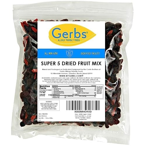 GERBS Super 5 Dried Fruit Snack Mix 2 LBS. Premium | Top 14 Food Allergy Free | Resealable Bulk Bag