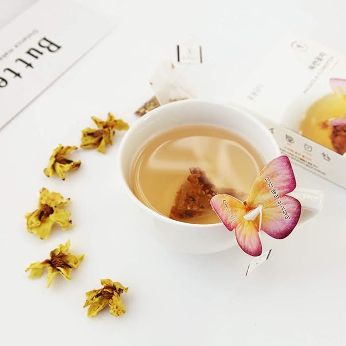 KKOKDAM Fancy Korean Tea Set Sampler – 3 Flavor Yellow Teas, Variety Pack with Butterfly Bags