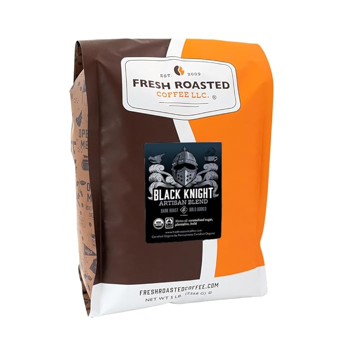 Fresh Roasted Coffee, Organic Black Knight | USDA Organic, Kosher | Dark Roast 5 lb (80 oz) Whole