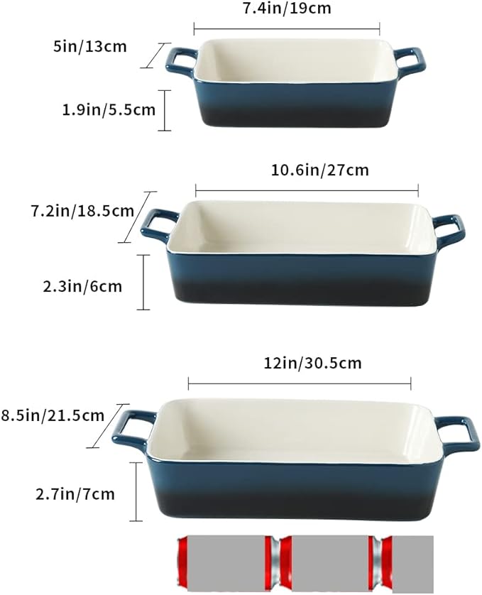 KOOV Bakeware Set, Ceramic Baking Dish, Rectangular Baking Pans Set, Casserole Dish for Cooking