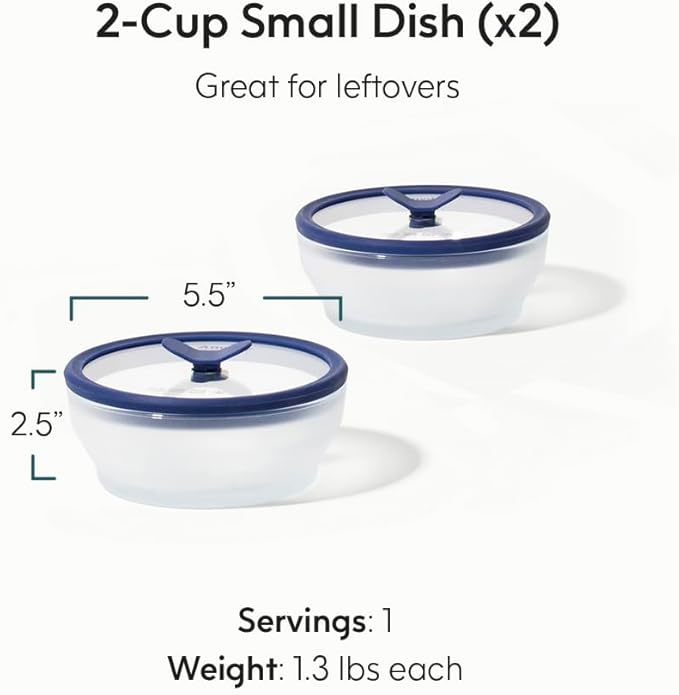 Anyday 2-Pack (2-Cup) Glass Food Storage Set with Glass Lids | Plastic-Free Frosted Meal Prep Bowls
