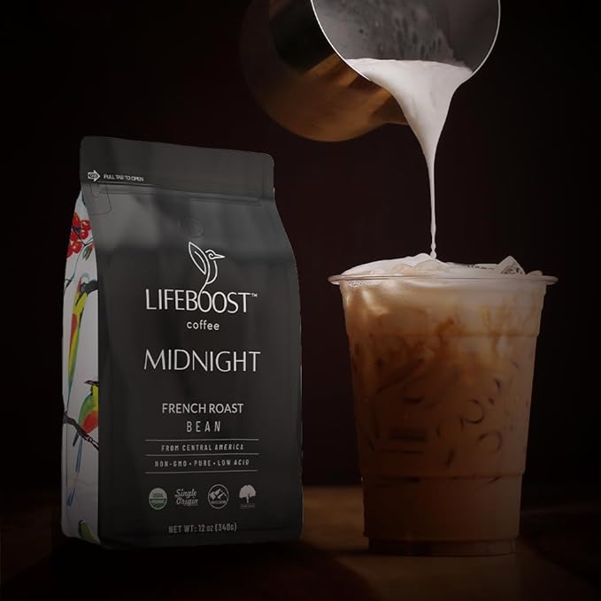 Lifeboost Midnight French Roast Coffee Beans - Single Origin Non-GMO USDA Organic Low Acid French