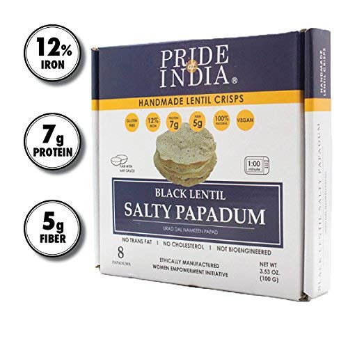 Pride Of India - Salty Black Bean Namkeen Papadum Lentil Crisp - Pack of 6-10 count Box (3.53oz
