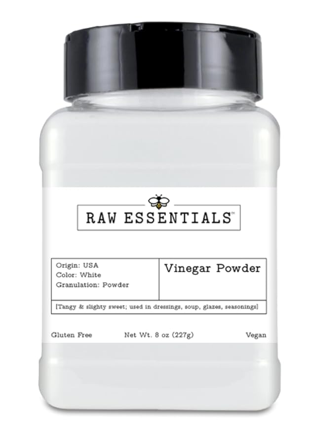 Raw Essentials White Distilled Vinegar Powder - 8 Ounce Bottle - Gluten-Free, Vegan - Tangy and