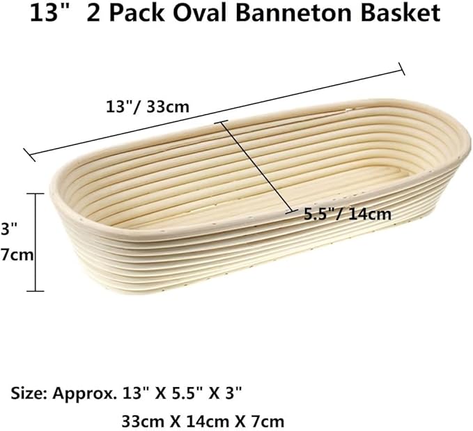 2 Pack 13 Inch Oval Bread Proofing Basket,Banneton Basket Bread Baking Bowl with Linen Liner Cloth