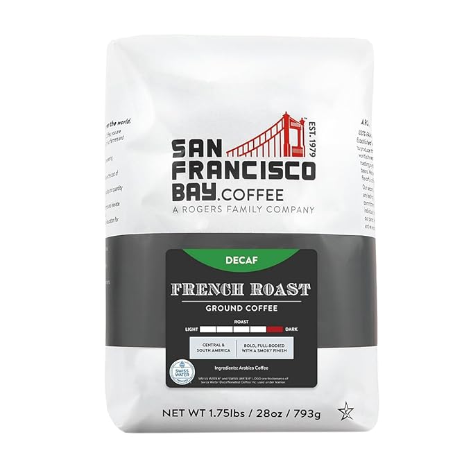 San Francisco Bay Coffee Coffee DECAF French Roast Ground Coffee, 28 oz Bag, Dark Roast, Swiss