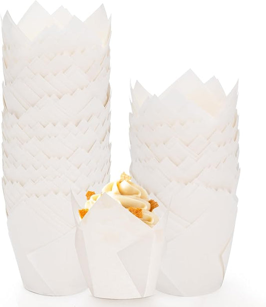 200pcs White Tulip Cupcake Liners for Baking Cups, Premium Parchment paper Tulip Muffin Liners