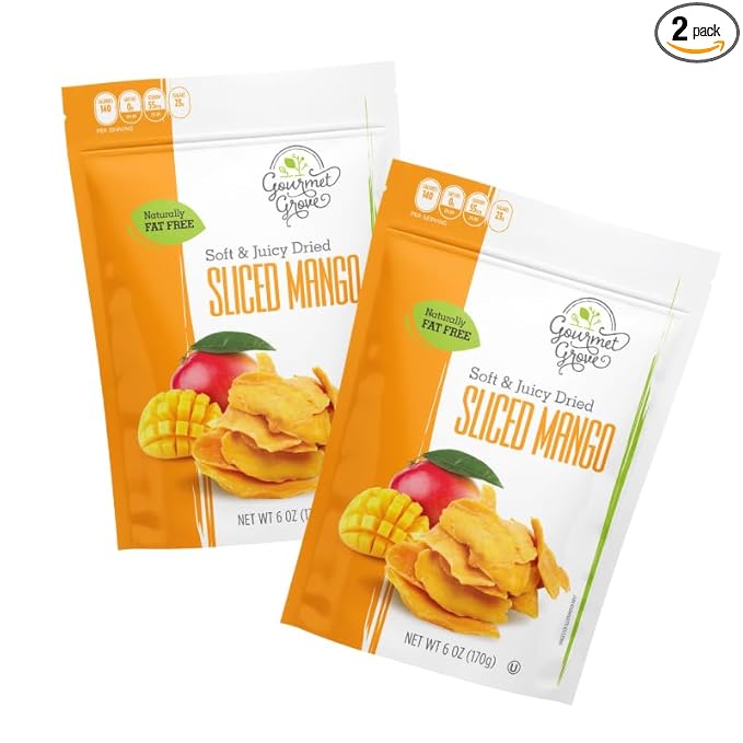 Gourmet Grove - Natural Dried Mango Slices 12 OZ Pack of 2 | Soft, Juicy, Sliced Mangoes | Lightly
