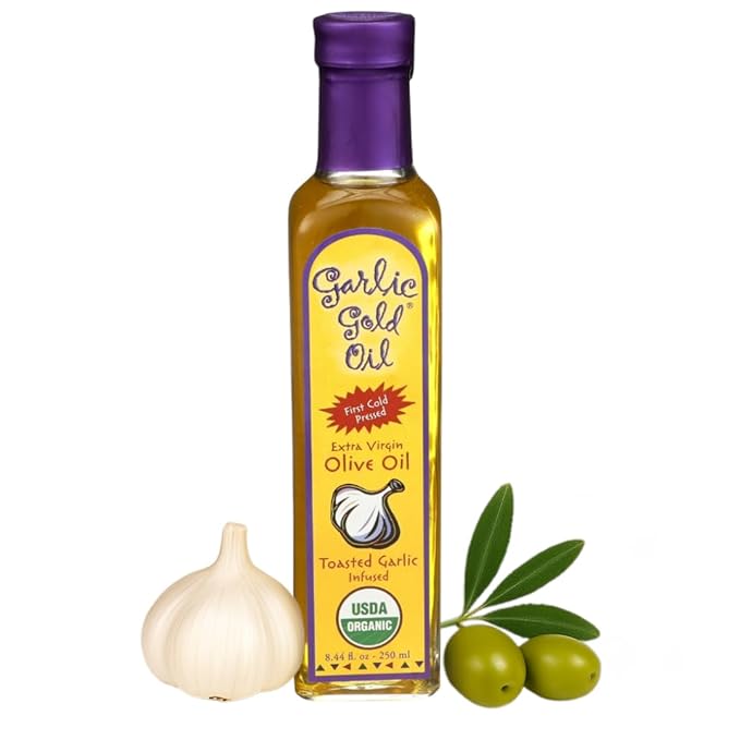 Garlic Gold Extra Virgin Olive Oil Infused with Garlic, Premium Certified USDA Organic, Low FODMAP
