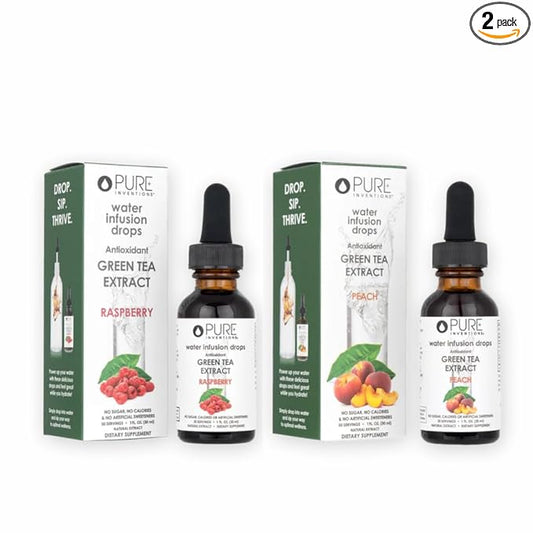 Pure Inventions - Green Tea Raspberry & Peach Water Infusion Drops -Antioxidants & Electrolytes