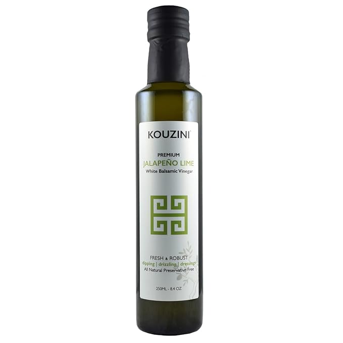 Kouzini Ultra Premium White Jalapeno Lime Balsamic Vinegar - Sweet & Thick Italian Dressing for