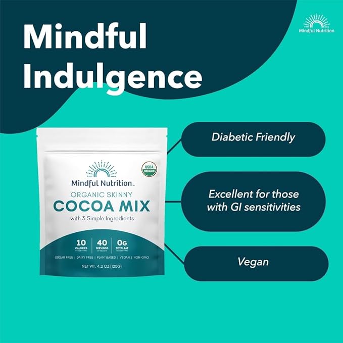 Mindful Nutrition Organic Skinny Hot Cocoa Mix - 40 Servings - Sugar Free Hot Chocolate Mix Gluten