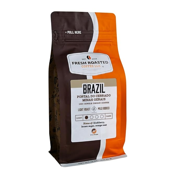 Fresh Roasted Coffee, Brazil Minas Gerais, 12 oz, Light Roast, Kosher, Whole Bean