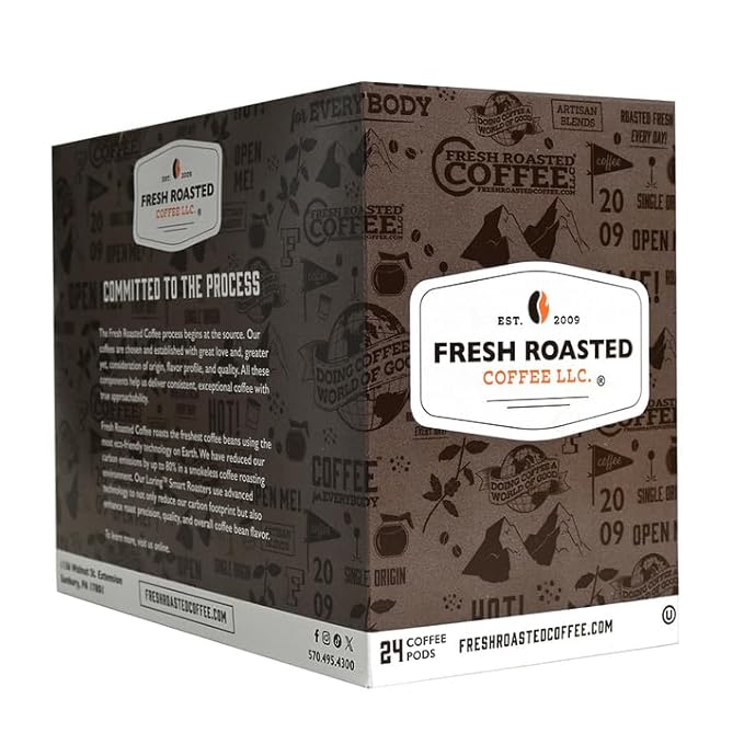Fresh Roasted Coffee, Ethiopian Yirgacheffe Kochere, Medium Roast, 24 Pods for K Cup Brewers
