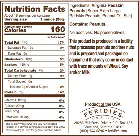 FERIDIES Extra Large Gourmet Salted Redskin Virginia Peanuts with Skins, 18 Oz CAN, All Natural