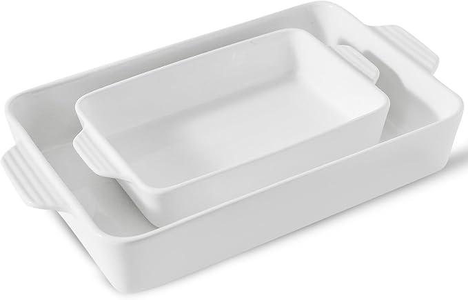 Ceramic Baking Casserole Dish with Handles, Large 9x13 inch Pan and Middle Baking Pan - Porcelain