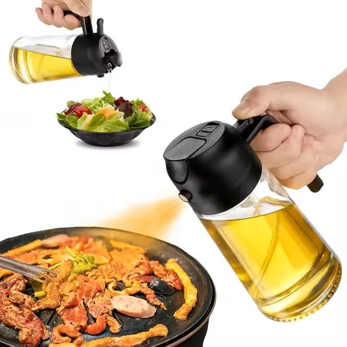 Oil Sprayer for Cooking 2 in 1, 470ml/16oz, Oil Spray & Dispenser Glass Bottle, Food-grade material