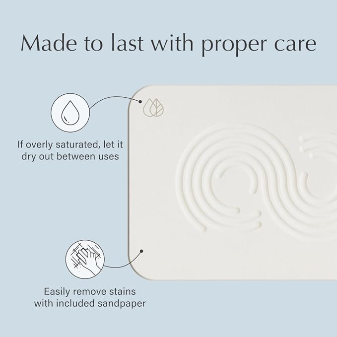 Dorai Home Bath Stone Mat 23.6"x15.4"| Luxury Diatomite Stone Bath Mat |Quickly Removes Water |