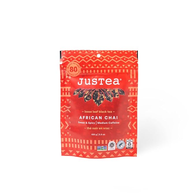 JusTea AFRICAN CHAI | Loose Leaf Black Tea | Recyclable Refill Pouch | 40+ Cups (3.5oz) | Medium