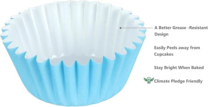 Caperci Grease-Resistant Standard Blue Cupcake Liners 150 Counts - Heavy Duty Paper Muffin Baking