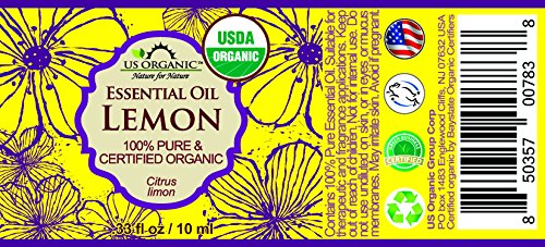 US Organic 100% Pure Lemon Essential Oil - USDA Certified Organic, Cold Pressed - W/Euro droppers