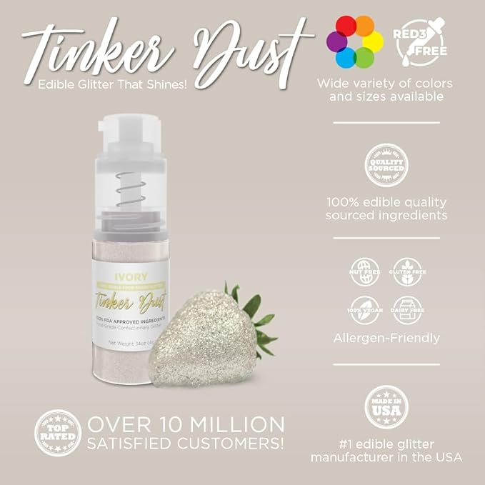 Bakell - Ivory Tinker Dust (4g, 1x Mini Spray Pump) Edible Glitter for Food, Desserts, and