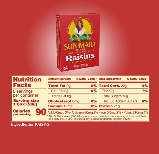 Sun-Maid California Sun-Dried Raisins - (6 Pack) 1 oz Snack-Size Box - Dried Fruit Snack - For