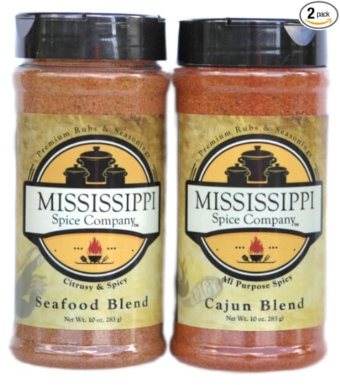 Mississippi Spice Company Premium Rubs & Seasonings, Seafood and Cajun, 10 oz (2- Bottles
