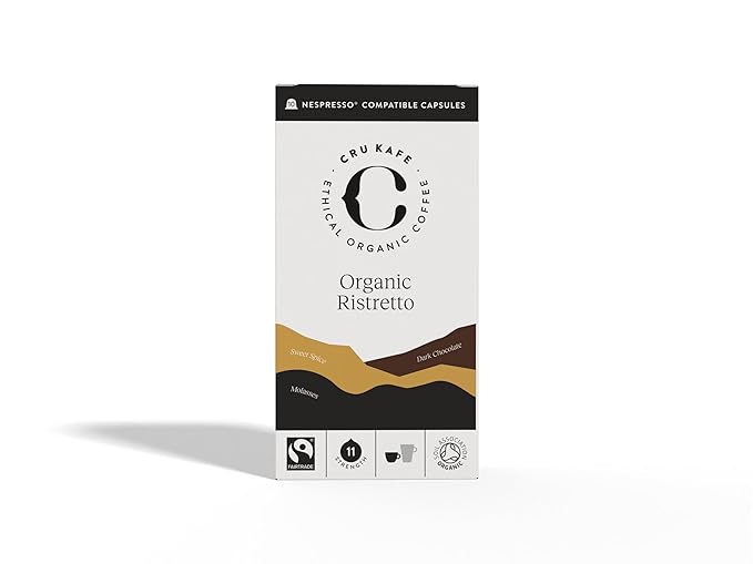 Cru Kafe Ristretto USDA Organic Espresso Coffee Capsules (50 Pods) Fairtrade Coffee Pods Compatible
