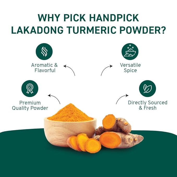 HANDPICK Lakadong High Curcumin Turmeric Powder (226g/ 8oz) Non GMO, Gluten Free, 100% Raw, Sourced