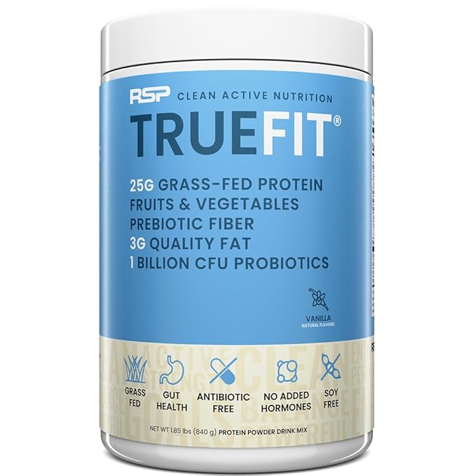 TrueFit Gut Healthy Protein Powder, Grass-Fed Whey Meal Replacement Shake with Prebiotics
