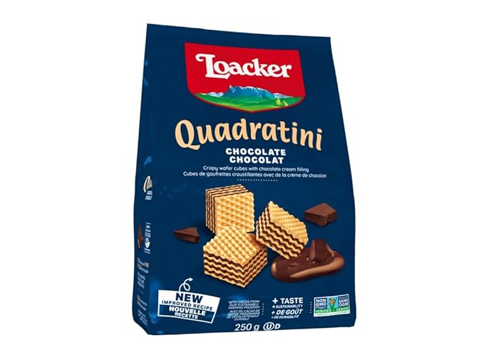 Loacker Quadratini Chocolate Wafer Cookies - 30% Less Sugar - Premium Crispy Bite Size Wafers with