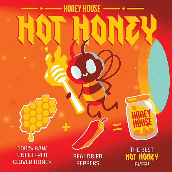Honey House Hot Honey Premium Spicy Infused with Chili Peppers | 100% Natural with Natural Spices |