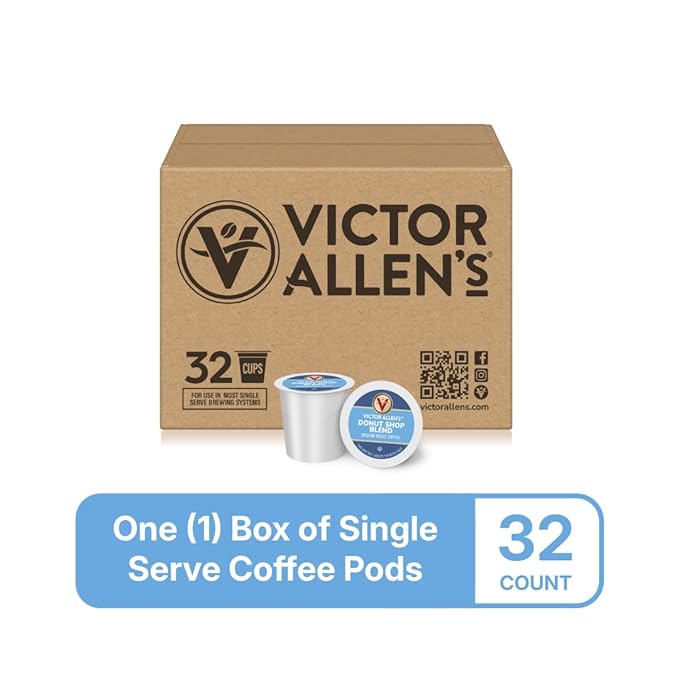 Victor Allen's Coffee Donut Shop Blend, Medium Roast, 32 Count, Single Serve Coffee Pods for Keurig